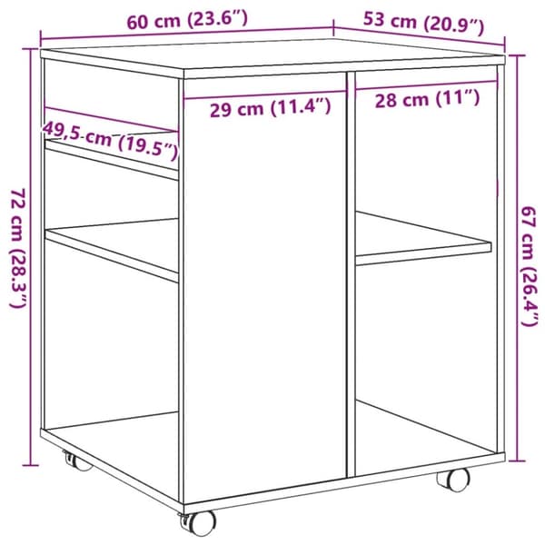 vidaXL Rulleskap artisan eik 60x53x72 cm konstruert tre