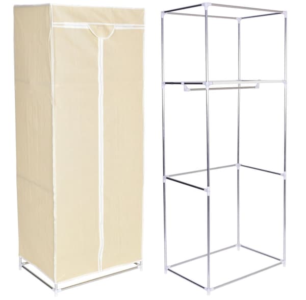 Fela textilgarderob med hylla - beige