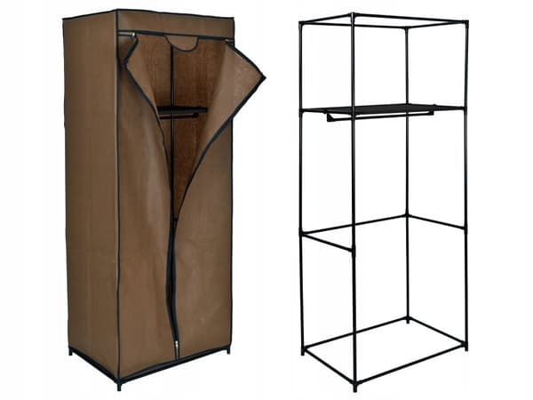 Fela tekstilgarderobe med hylde - mørkebrun