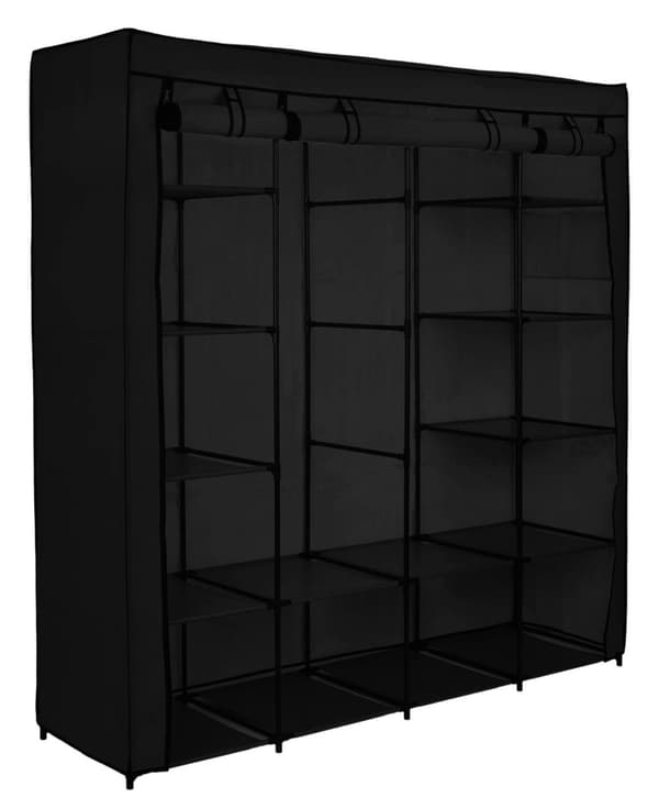 Olena tekstilgarderobe med hylder, sort