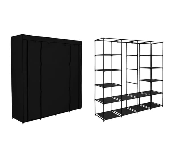 Olena tekstilgarderobe med hylder, sort