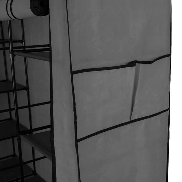 Olena antracit tekstilgarderobe med hylder
