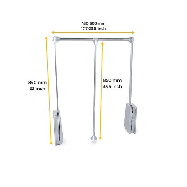 Fällbar garderob - Emuca - 7086111 - Justerbar 450-600 mm - Kromat finish - Belastning 12 kg