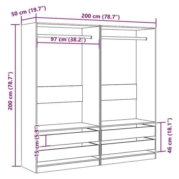 klædeskab 100x50x200 cm konstrueret træ gammelt trælook