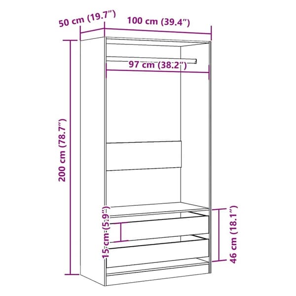 klædeskab 100x50x200 cm konstrueret træ gammelt trælook