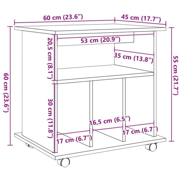 vidaXL Rulleskap artisan eik 60x53x72 cm konstruert tre