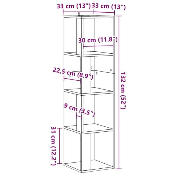 vidaXL Hjørneskap gammelt tre 33x33x132 cm konstruert tre