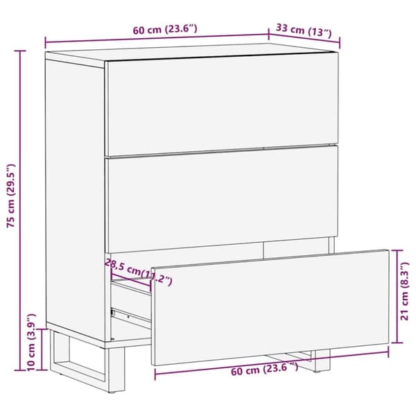 vidaXL Senkki musta 60x33x75 cm täysi mangopuu