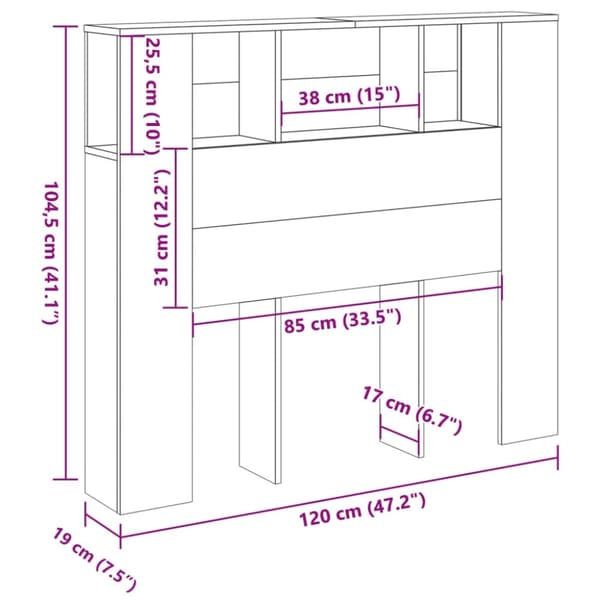 vidaXL sengegavl 120x19x104,5 cm konstrueret træ kunsteg