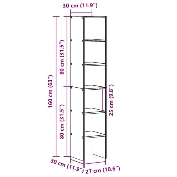 vidaXL bogreoler stabelbare 2 stk. 30x30x80 cm sonoma-eg