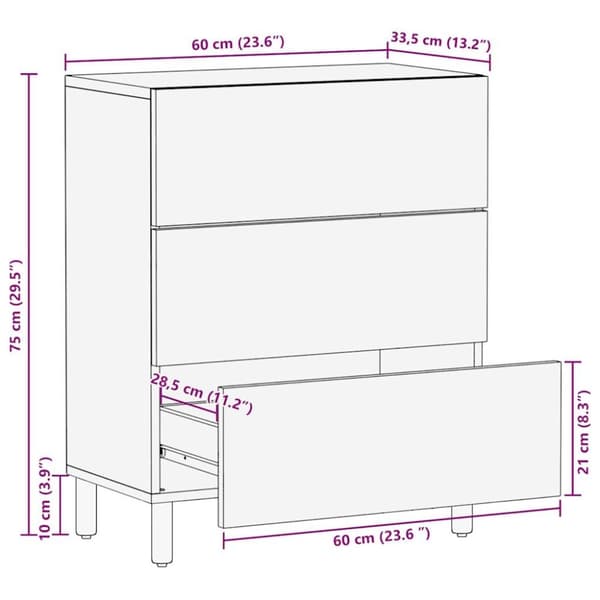 vidaXL Senkki 60x33,5x75 cm täysi karkea mangopuu