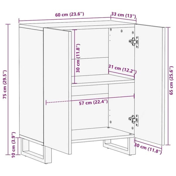 vidaXL Skjenk svart 60x33x75 cm heltre mango