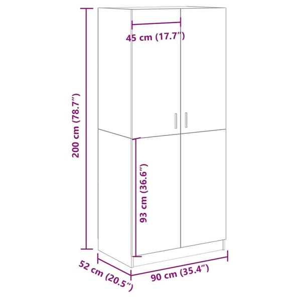 vidaXL klædeskab 90x52x200 cm konstrueret træ antikt træ