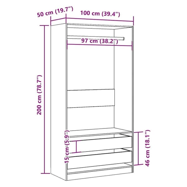 vidaXL Garderobe gammelt tre 100x50x200 cm konstruert tre