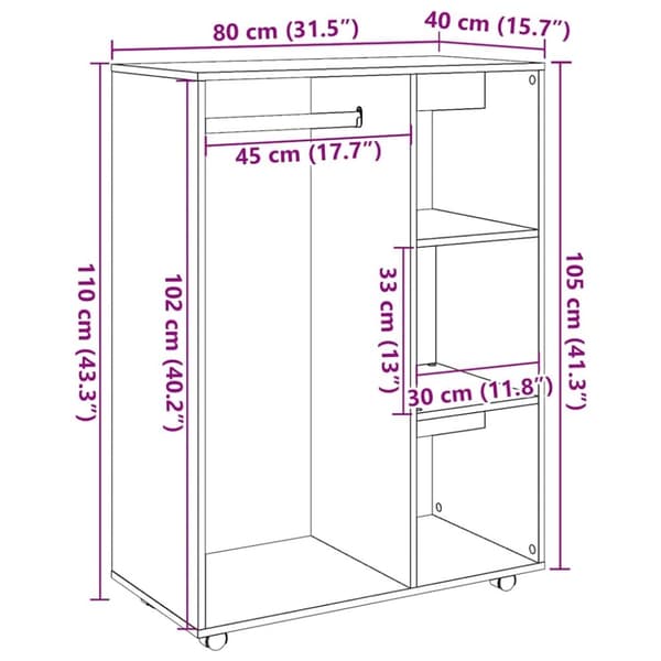 vidaXL Garderobe artisan eik 80x40x110 cm konstruert tre