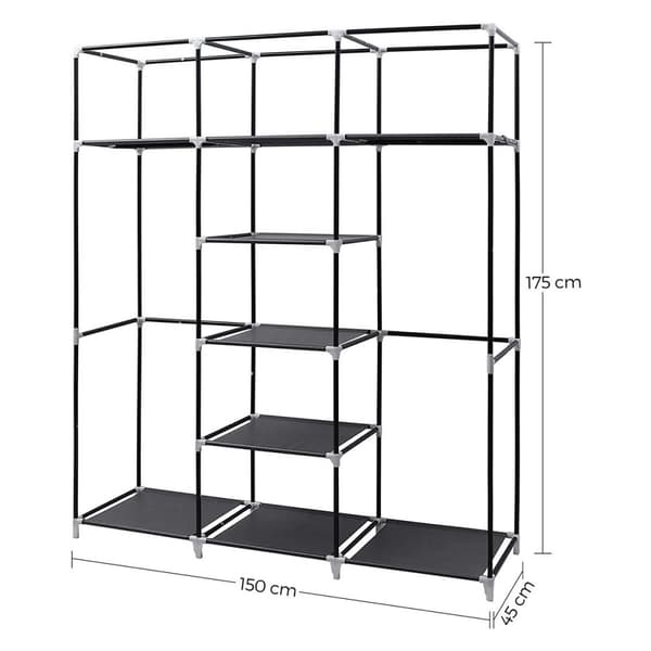 Vikbart svart tygförvaringsskåp med hängare - L150 cm