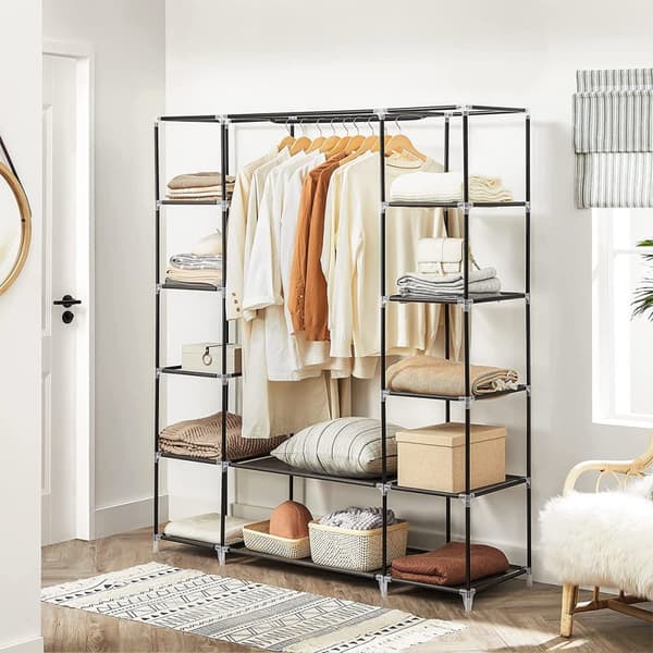 Penderie Pliable en Tissu avec tringle et étagères - L140 cm