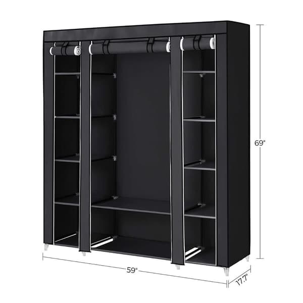 Dressing en Tissus avec Étagères 12 Niveaux et Penderie - L150 cm