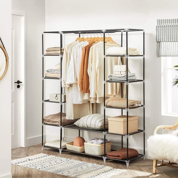 Dressing en Tissus avec Étagères 12 Niveaux et Penderie - L150 cm