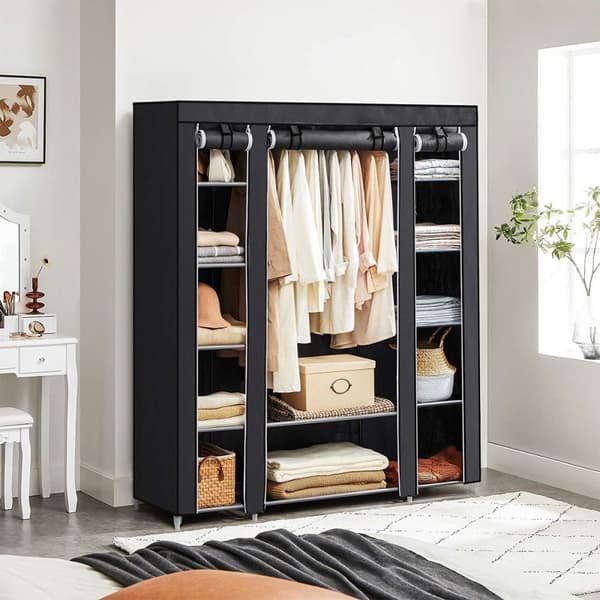 Dressing en Tissus avec Étagères 12 Niveaux et Penderie - L150 cm