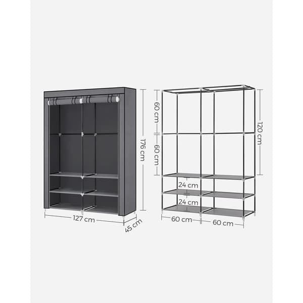 Garderobe - sammenfoldeligt skab - Stoffake - 6 rum - Grå