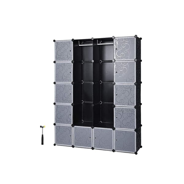 Garderobeskab - Modulært skab med 2 stænger - 143 x 36 x 178 cm - Sort