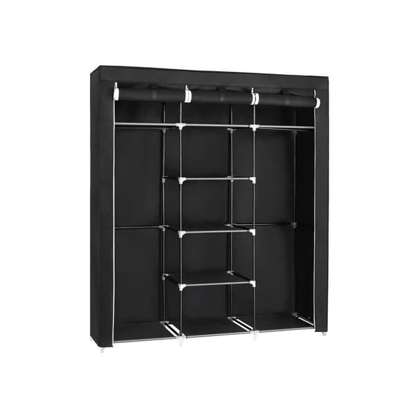 Garderob - tygskåp - fällbar - 2 klädstänger - 175 x 150 x 45 cm - svart