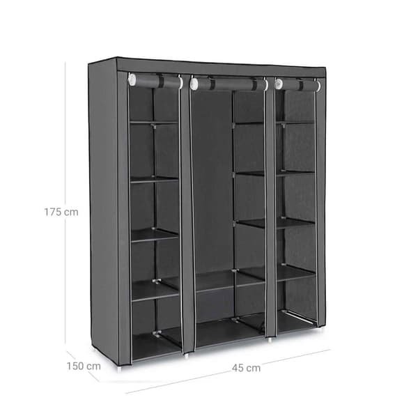 Garderob - tyggarderob - 3 rold dörrar - 175 x 150 cm - grå