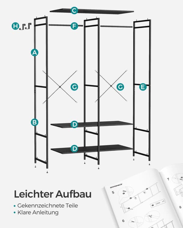 Garderobe - åben - med tøjstang - Ebony Black