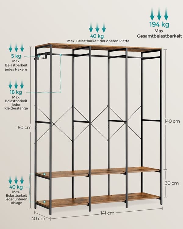 Garderobe - åben - med aftagelige kroge - vintage brun