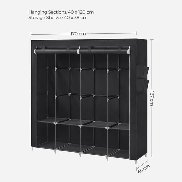 Linnedskab - Stofggarderobe - 45 x 170 x 167 cm - med hylder - sort
