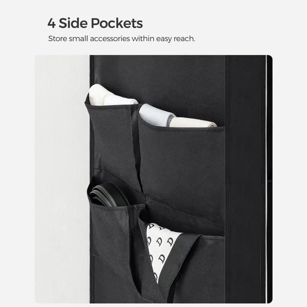 Linnedskab - Stofggarderobe - 45 x 170 x 167 cm - med hylder - sort