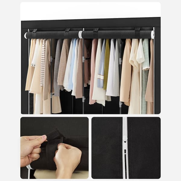 Linnedskab - Stofggarderobe - 45 x 170 x 167 cm - med hylder - sort