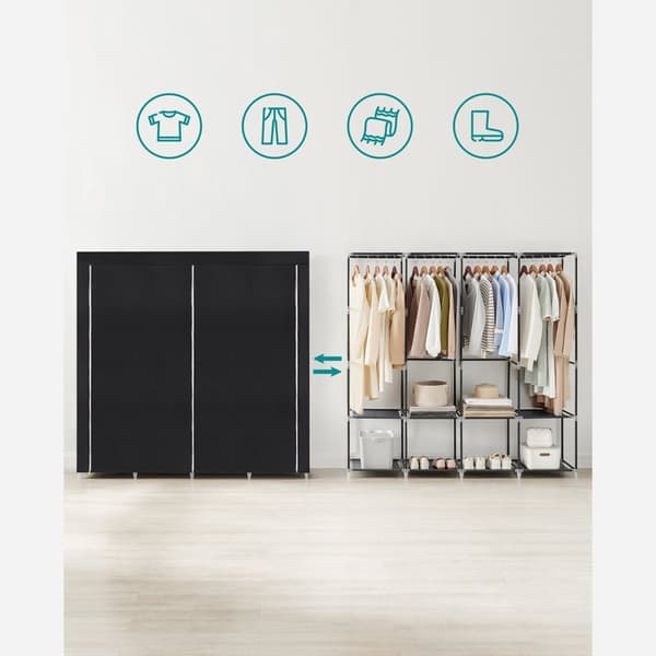 Linnedskab - Stofggarderobe - 45 x 170 x 167 cm - med hylder - sort