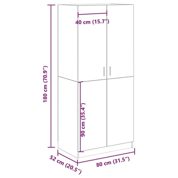 vidaXL Garderobe artisan eik 80x52x180 cm konstruert tre