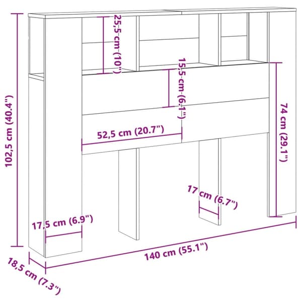 vidaXL sengegavl 140x18,5x102,5 cm konstrueret træ kunsteg