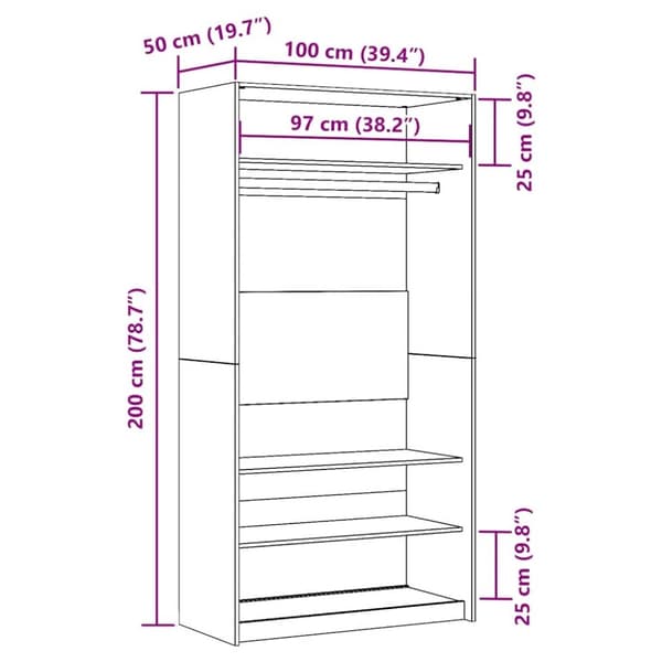 vidaXL Garderobe gammelt tre 100x50x200 cm konstruert tre