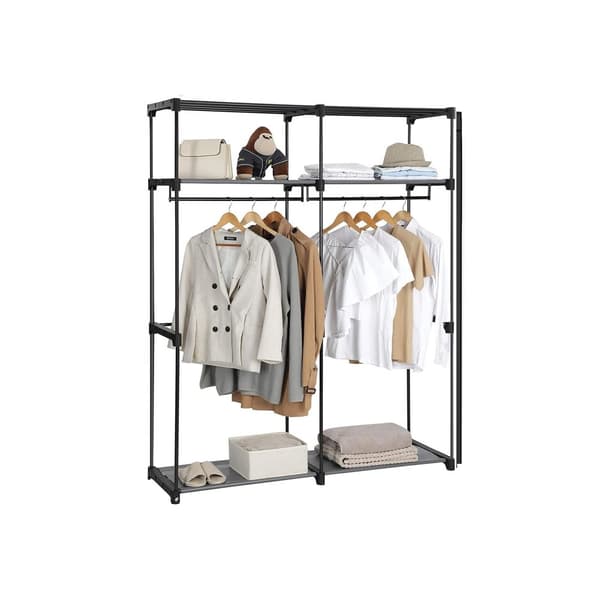 Garderobe - Stofkasse med 2 stænger - 140 x 43 x 174 cm - Sort