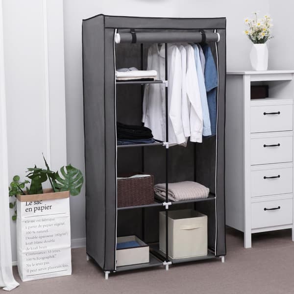 Garderobe - Stofskabet med stænger - 7 Monteringsmuligheder - Grå