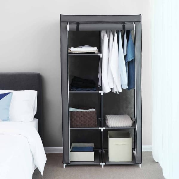 Garderobe - Stofskabet med stænger - 7 Monteringsmuligheder - Grå