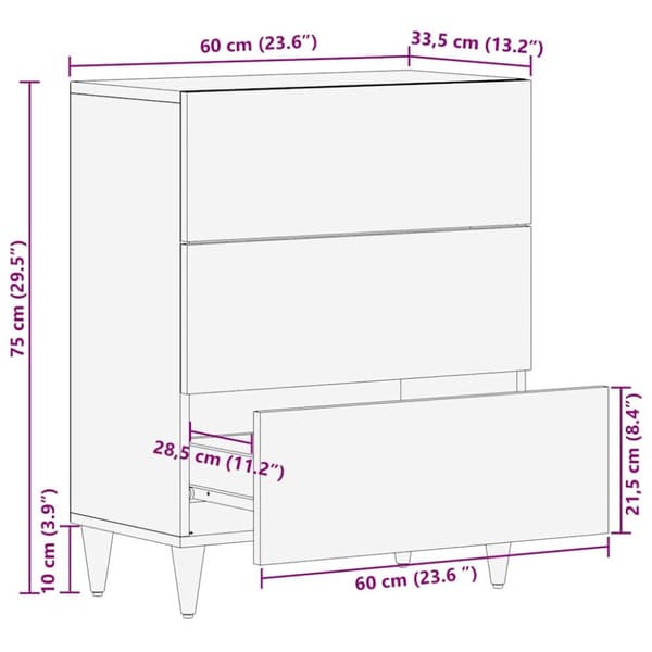 vidaXL Skjenk lysegrå 60x33,5x75 cm heltre mango