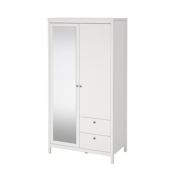 Madrid klädskåp 199x103x59cm, 1 dörr, 1 spegeldörr, 2 lådor vit.