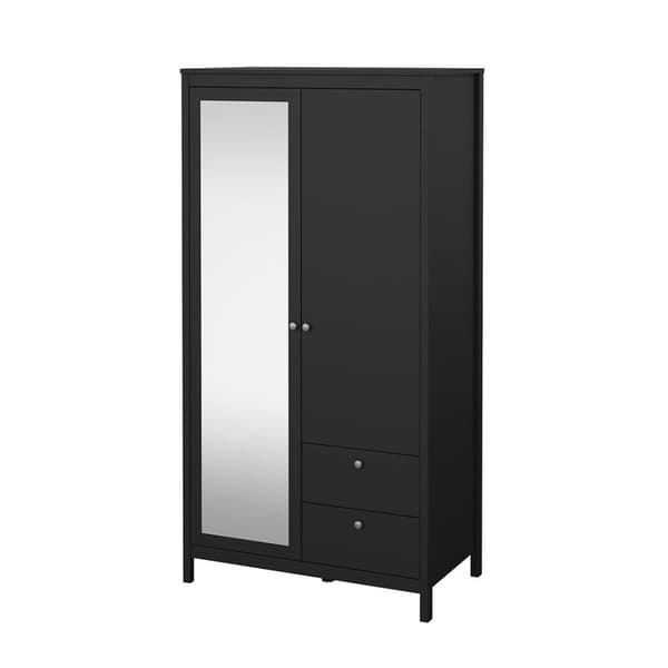 Madrid klædeskab 199x103x59cm, 1 låge, 1 spejllåge, 2 skuffer matsort.