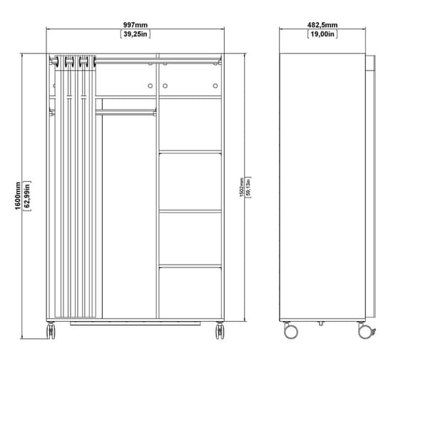Kit klädskåp 160x100x49cm, öppen, garderobsinsats vit, beige.