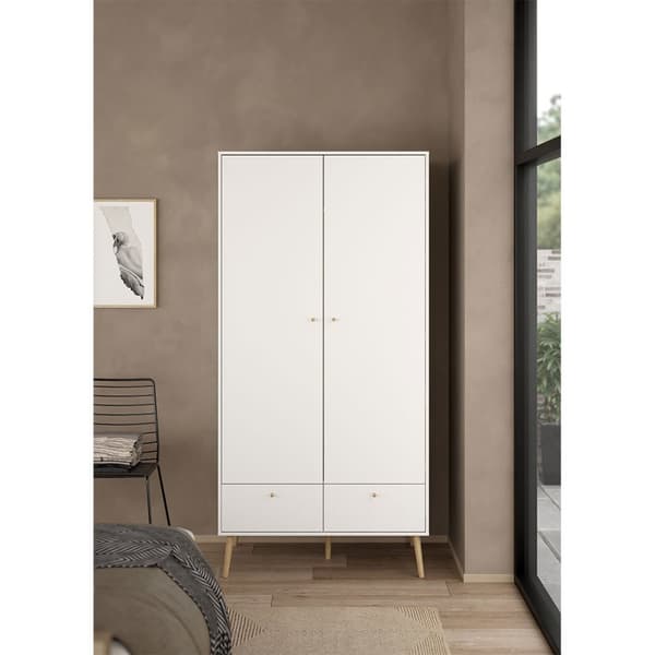 Bodo garderobeskap 200x99x58cm, 2 dører, 2 skuffer hvit.