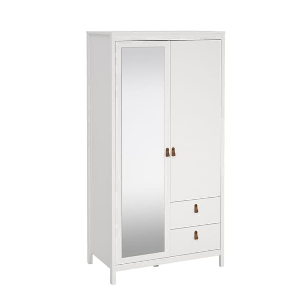 Madrid garderobeskap 199x103x59cm, 1 dør, 1 speildør, 2 skuffer hvit.