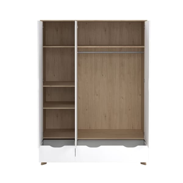 Ikast garderobeskap 201x148x58cm, 2 dører, 1 speildør, 2 skuffer eik dekor, hvit.