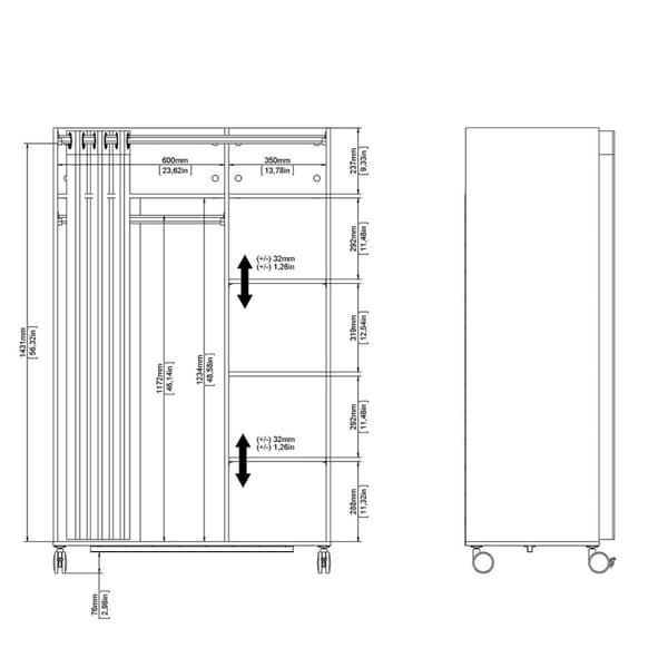 Kit garderobeskap 160x100x49cm, åpen, garderobeinnsats hvit, beige.