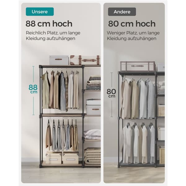 Åben garderobe - med tøjstænger - 43 × 124 × 182 cm - Taupe