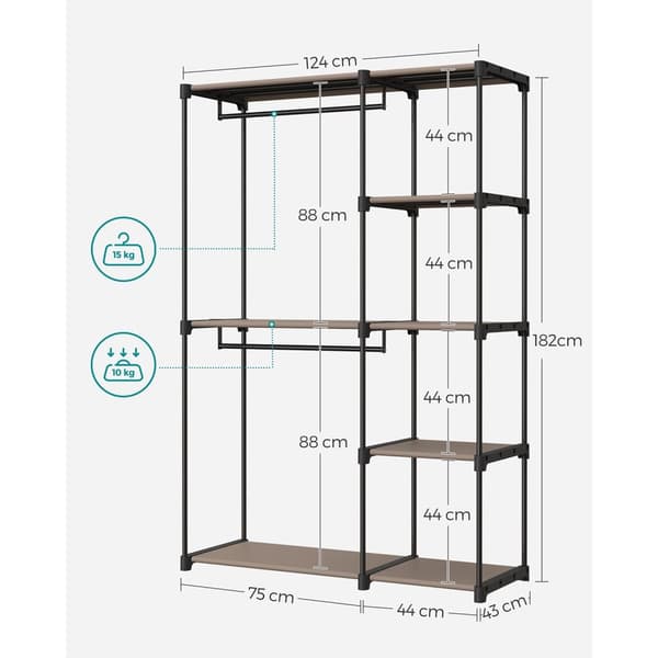 Åben garderobe - med tøjstænger - 43 × 124 × 182 cm - Taupe